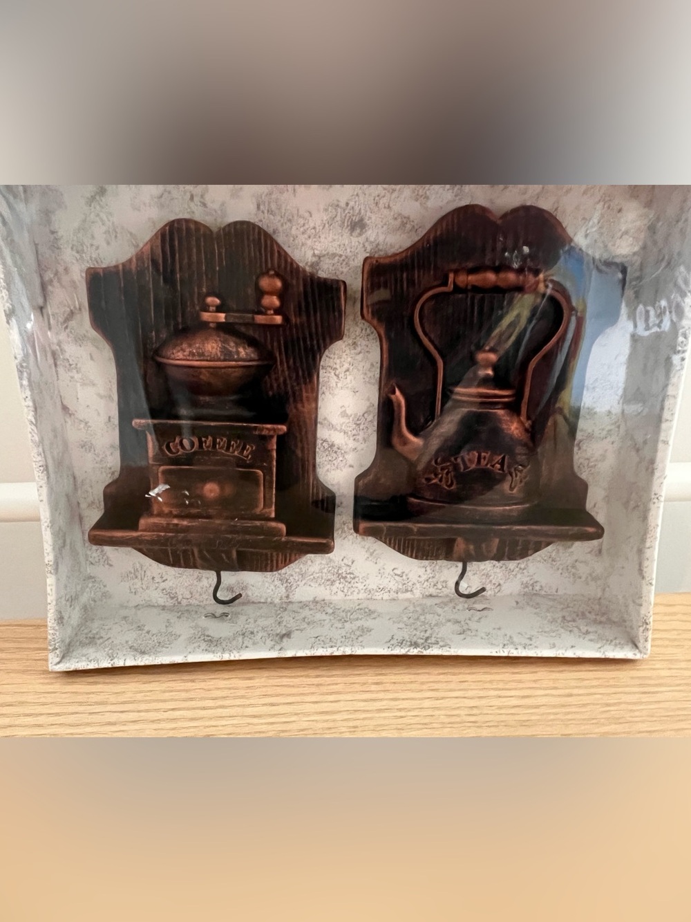 Hand Painted Copper-Tone Coffee & Tea Wall Hooks - Rustic Home Kitchen Decor